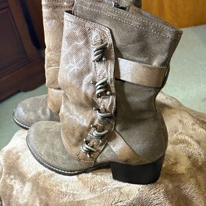 Stylish Women's Boots in Brown and Tan Miz Mooz leather upper boots